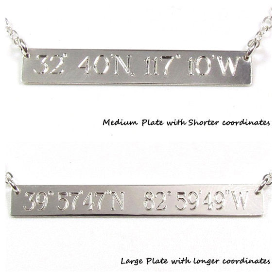 Coordinates Engraved Name Plate Bar Necklace