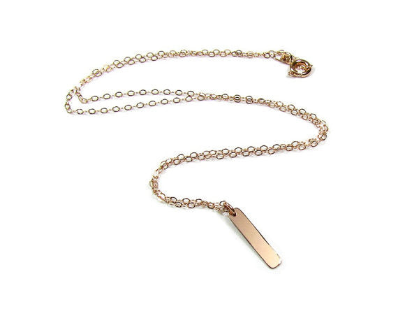 14K Tiny Dash Vertical Personalized Bar Necklace