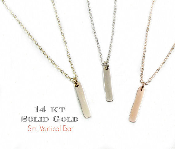 14K Tiny Dash Vertical Personalized Bar Necklace