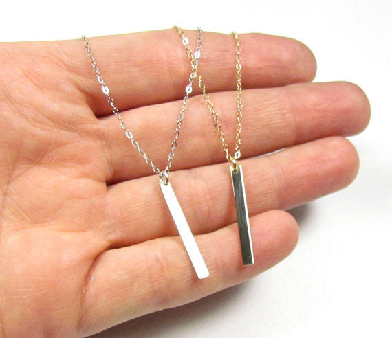 14K Vertical Dangling Bar Necklace