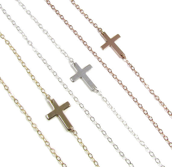 Tiny Hammered Cross Necklace