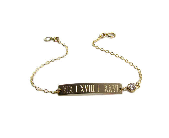 Roman Numeral Engraved Bar Bracelet