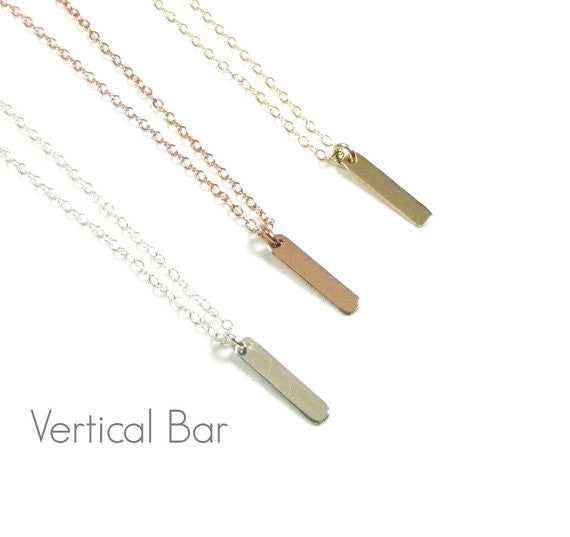 Set of 3 Layering Necklaces- Tiny Triangle Necklace, Vertical Bar Necklace and Hammered Disc Necklace