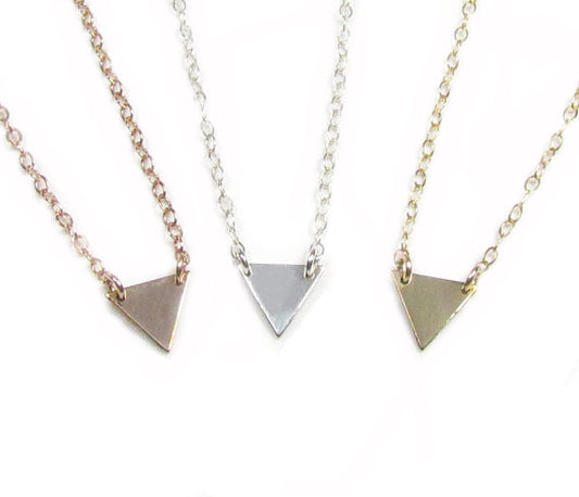 Set of 3 Layering Necklaces- Tiny Triangle Necklace, Vertical Bar Necklace and Hammered Disc Necklace