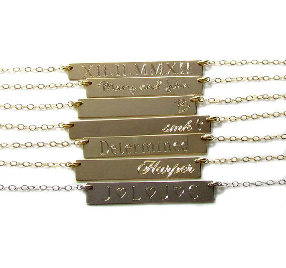 14K Roman Numeral Personalized Bar Necklace