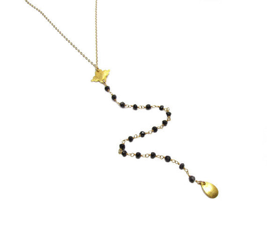 Long Beaded Gemstone Lariat Necklace