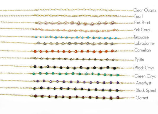 Long Beaded Gemstone Lariat Necklace