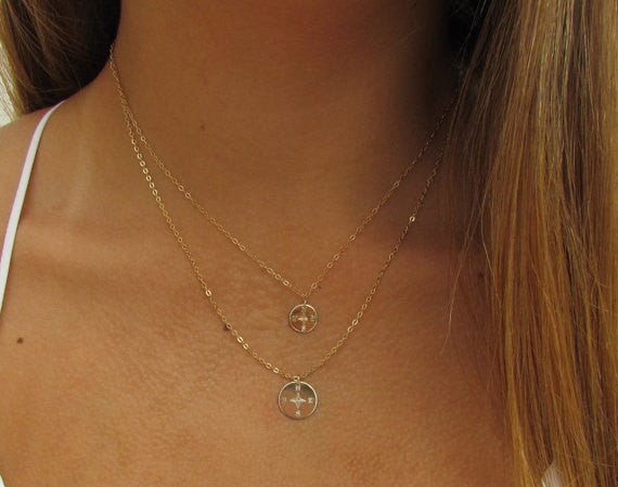 Compass Engraved Charm Necklace