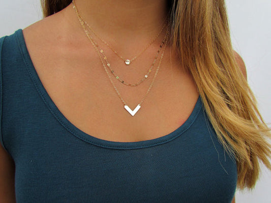 Set of 3 Layering Necklaces - Tiny Hammered Disc,