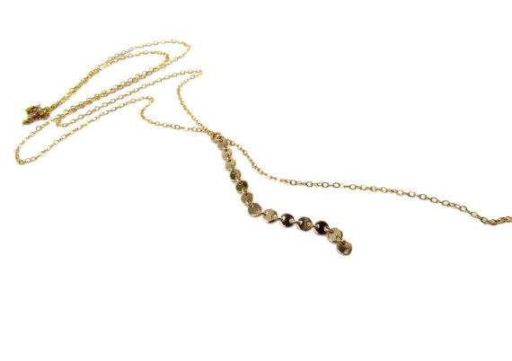 Set of 2 Layering Necklaces - Tiny Bar Necklace, Long Sequin Disc Y Necklace
