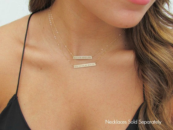 Coordinates Engraved Name Plate Bar Necklace