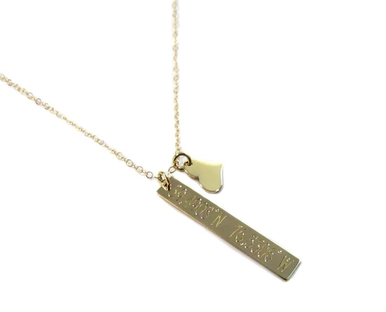 14K Engraved Vertical Bar Necklace