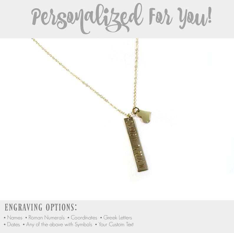 14K Engraved Vertical Bar Necklace