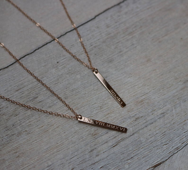 14K Vertical Dangling Bar Necklace