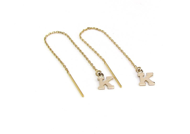 14K Initial Threader Earrings