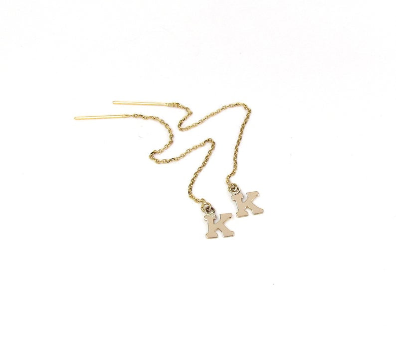 14K Initial Threader Earrings