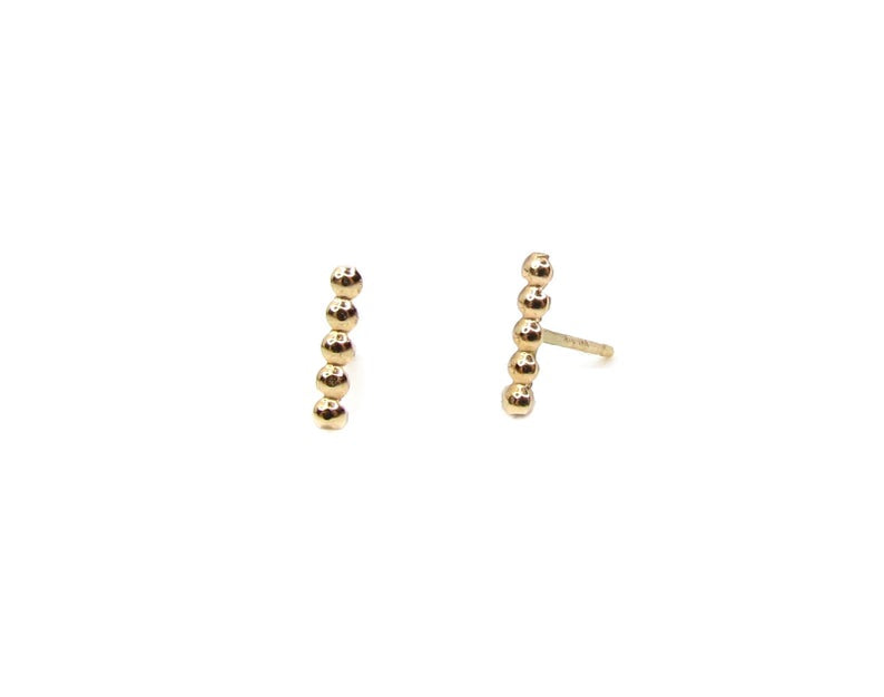 14K Tiny Beaded Bar Stud Earrings