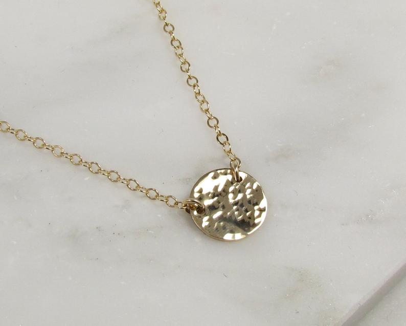 14K Hammered Disc Station Necklace • Solid Yellow Gold