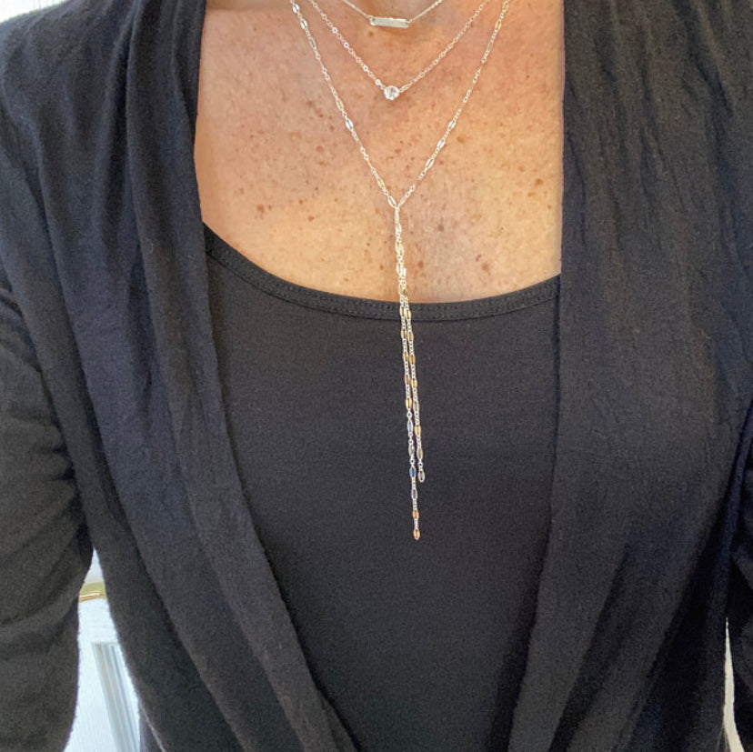 Set of 3  Layered Necklaces- Bar • CZ • Lariat