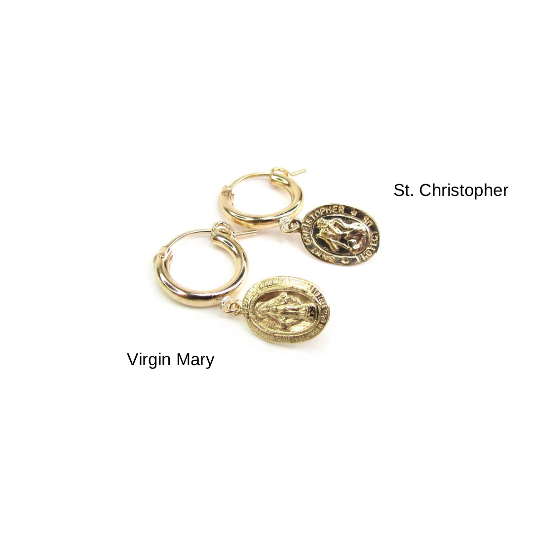 Virgin Mary or St. Christopher Charm Hoop Earrings