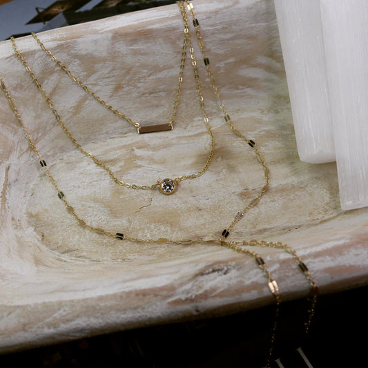Set of 3  Layered Necklaces- Bar • CZ • Lariat