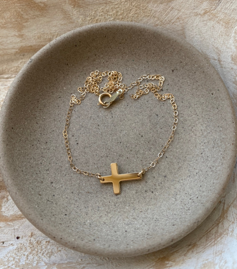 14K Tiny Sideways Cross Necklace