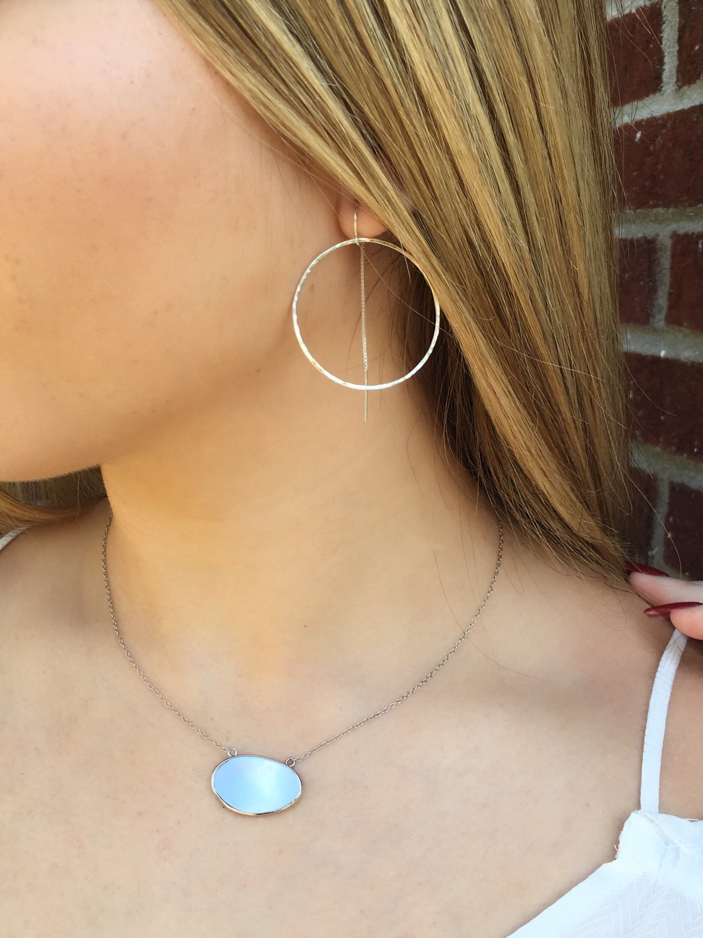 Textured Circle Hoop Threader Earrings