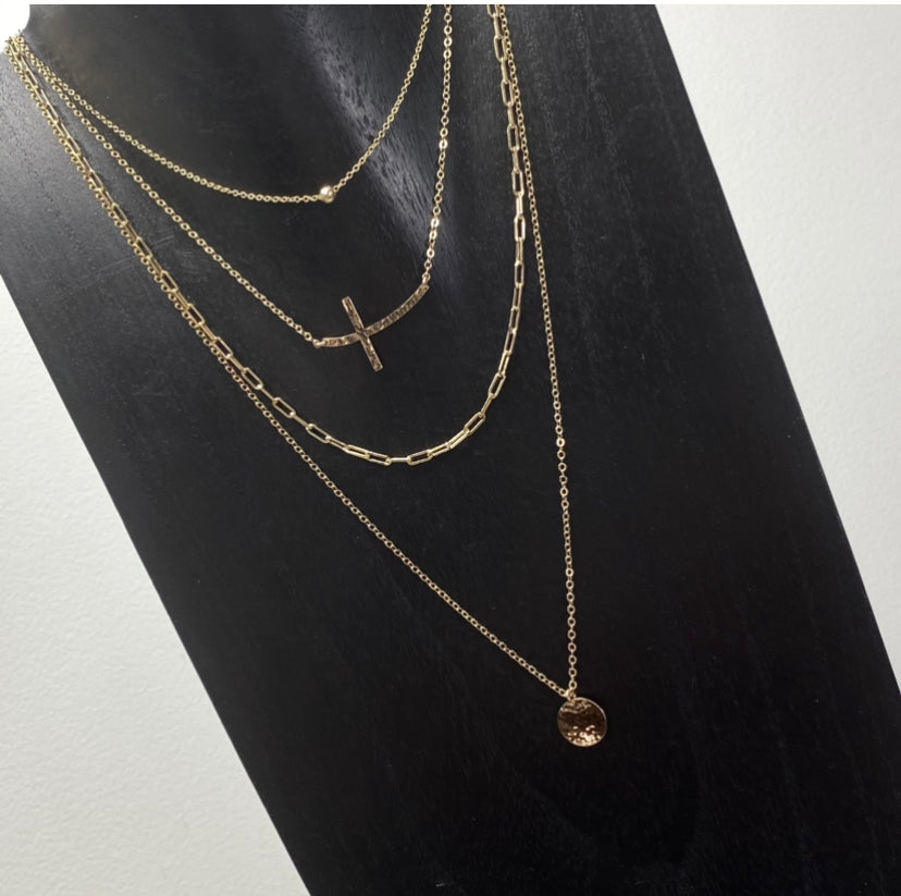 Keeping the Faith Set: Curved Sideways Cross and Tiny Hammered Ball Necklace