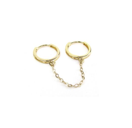14K Double Piercing Hoops with Chain