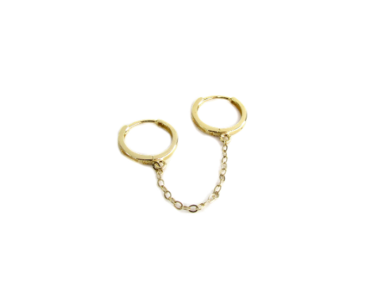 14K Double Piercing Hoops with Chain